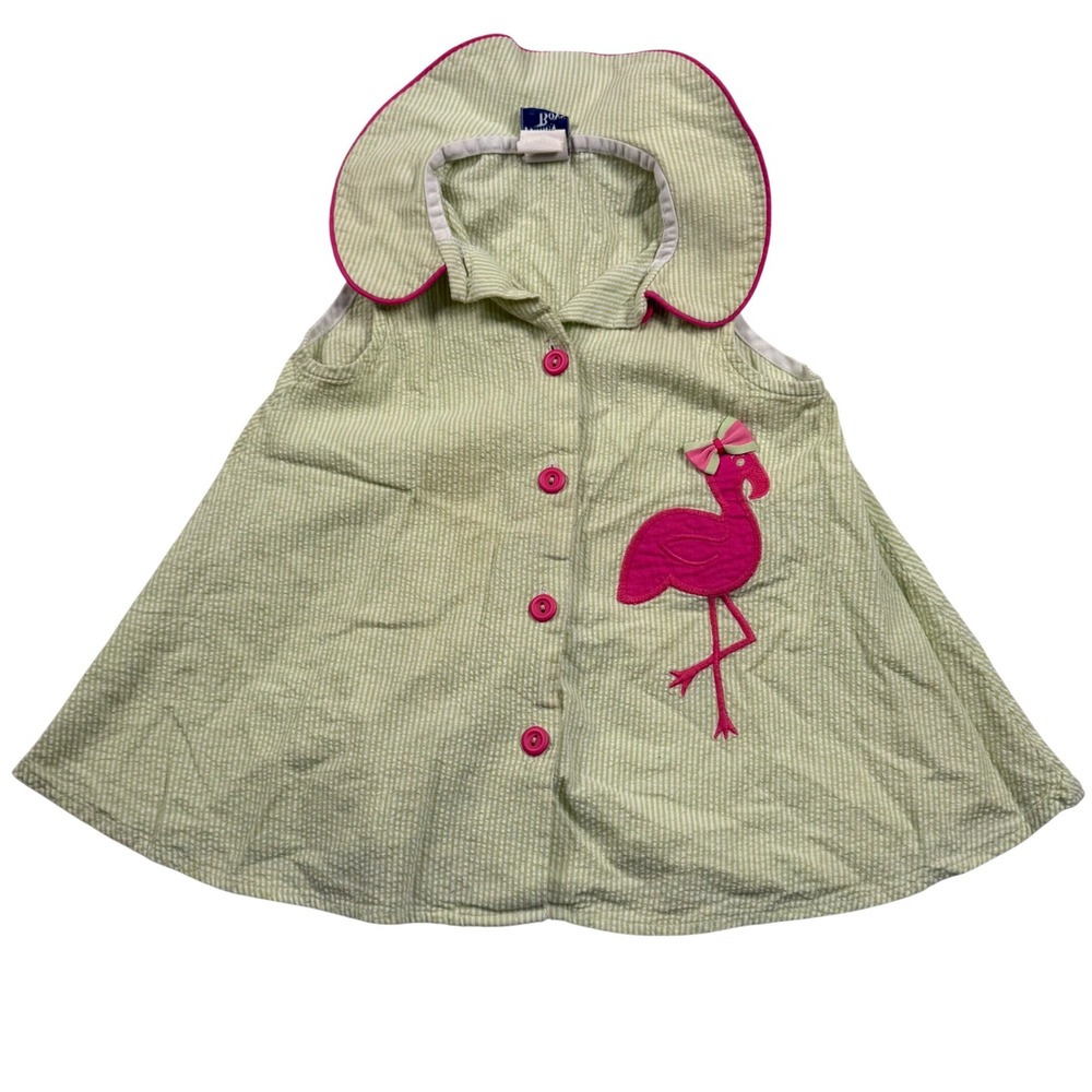 The Bailey Boys Dress Toddler Girls 2T Green Seersucker Flamingo Button Front